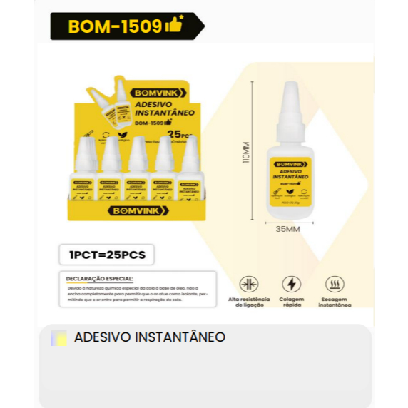 Cola Instântanea Adesivo BOMVINK 20g BOM-1509