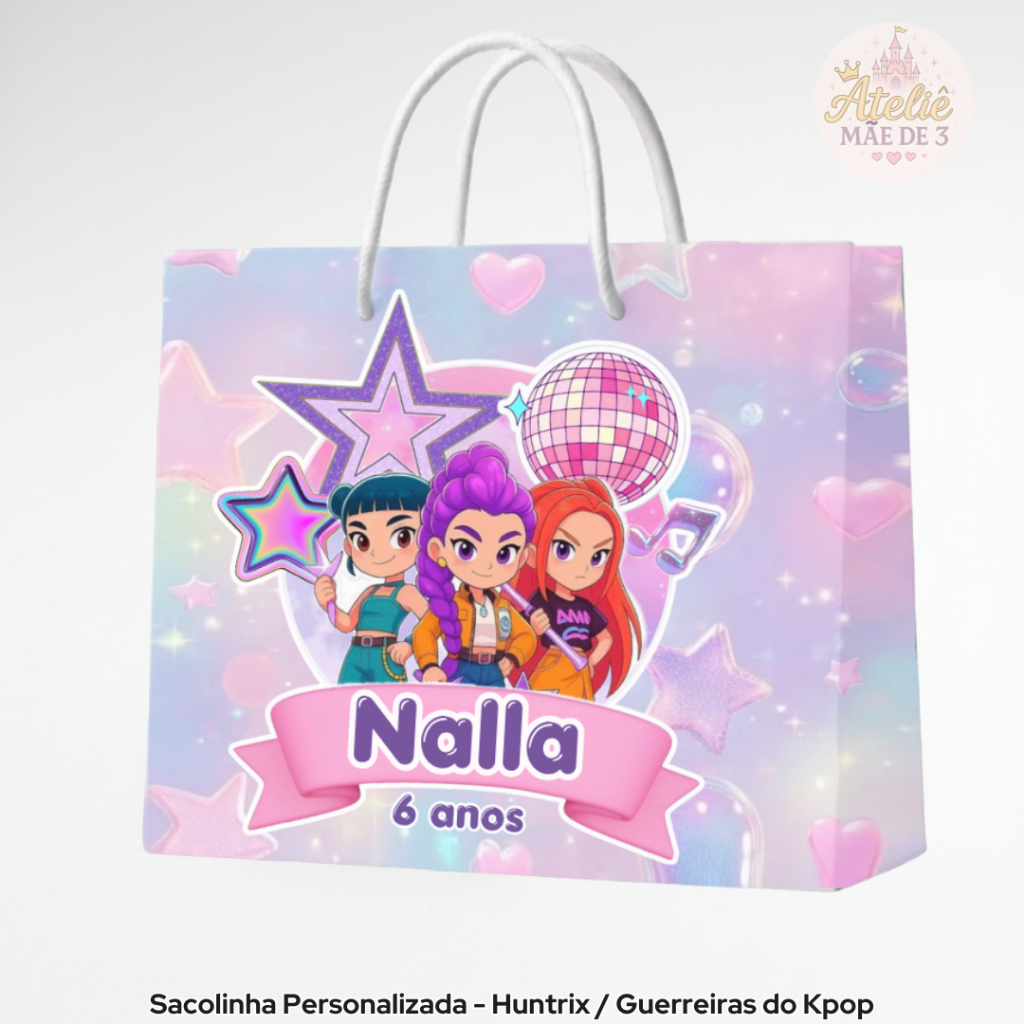 Sacolinhas Guerreiras Kpop - Personalizadas - meninas Lembrancinha Festa Aniversário KIT c/ 5 ou 10