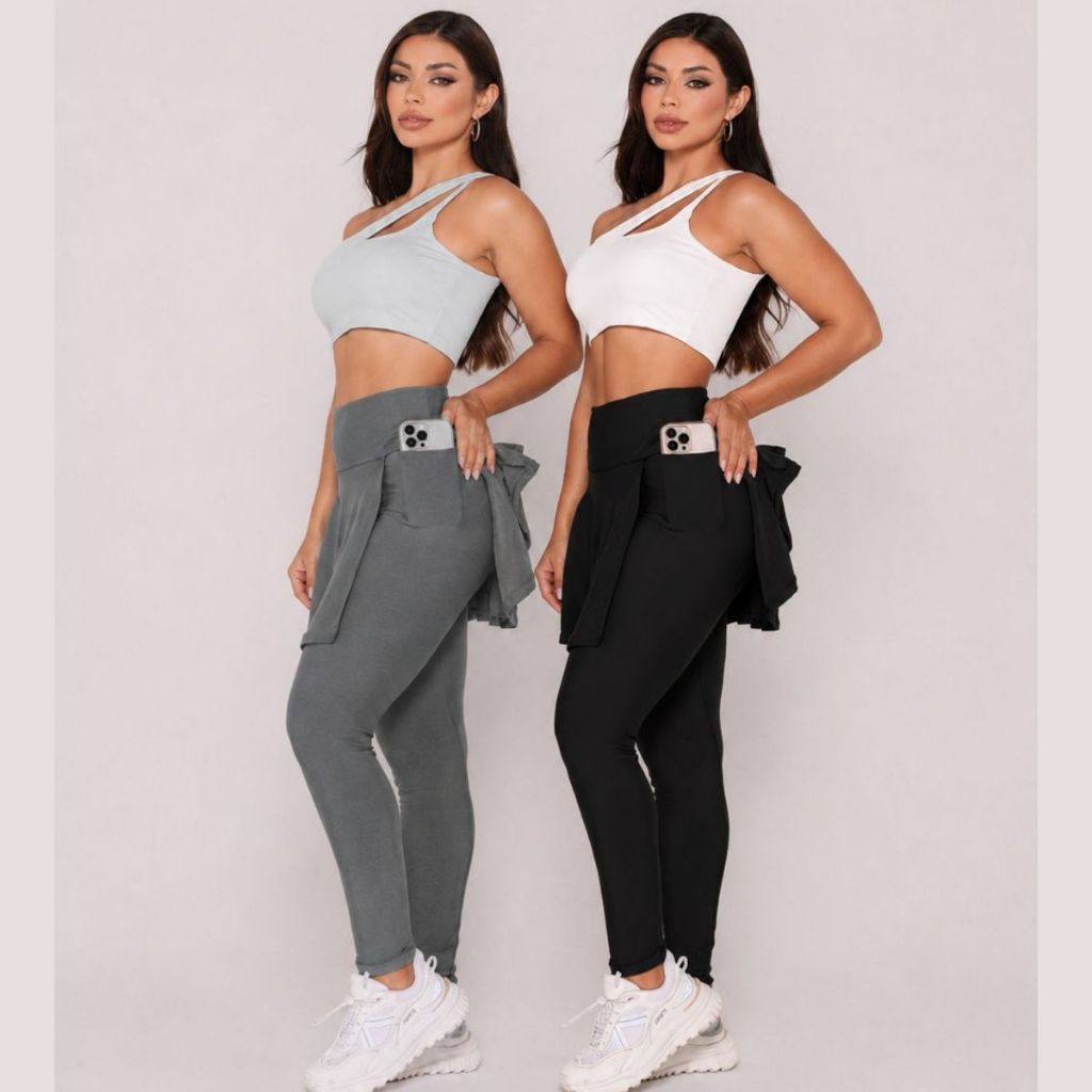 Legging com Saia Rodada Fitness Feminina Evangélica bolso