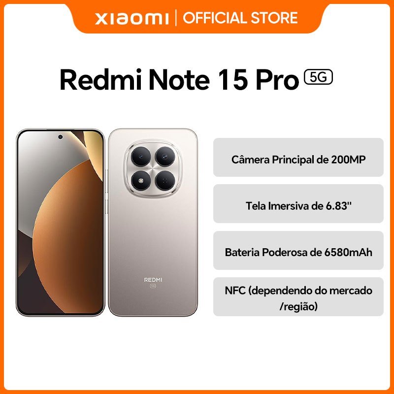 Xiaomi Redmi Note 15 PRO 5G,Versão Global 256GB/8GB RAM, MediaTek Dimensity 7400