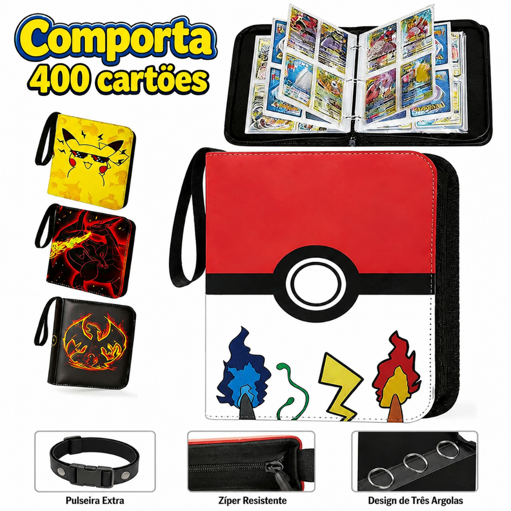 Pokémon Card Album Folder with Zipper Holds 400 Cards Totaling 50 Album Pages