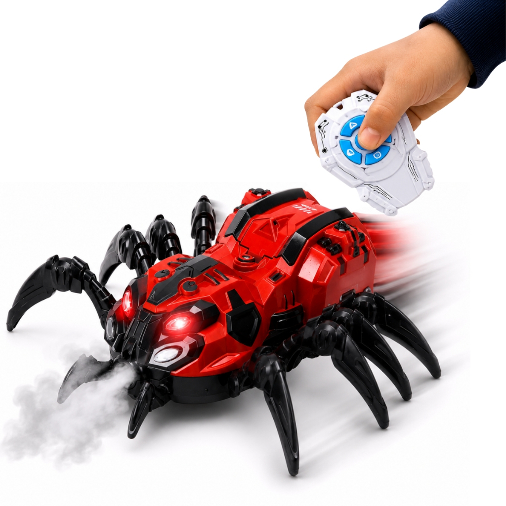 Brinquedo Aranha Com Controle Remoto Sai Fumaça Som e Luz Vermelho - Castela