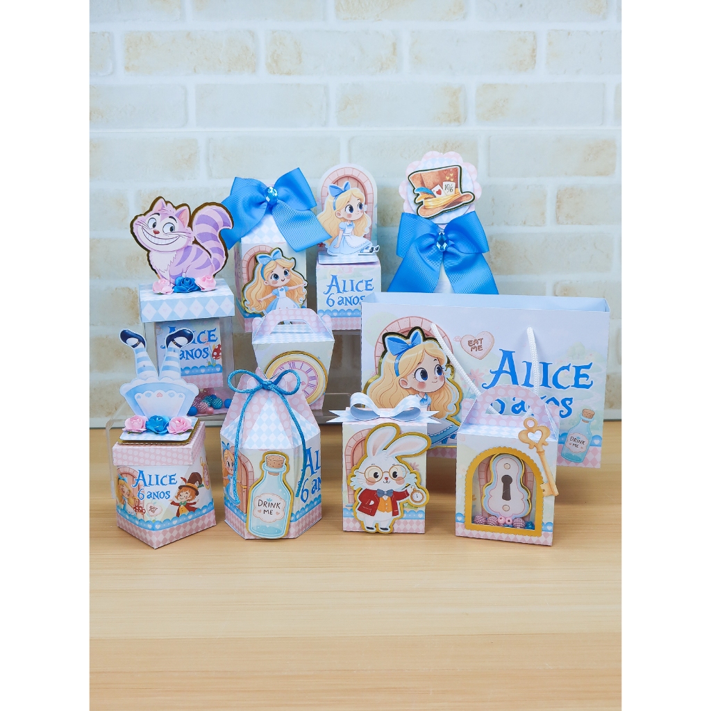 Kit de caixinhas personalizadas Alice no Pais das Maravilhas - Kit Digital