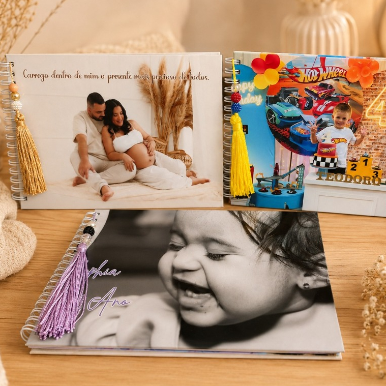 FOTOLIVRO (20x29) com Fotos já IMPRESSAS - Álbum de Fotos Personalizado (Design Editável) / Capa dura