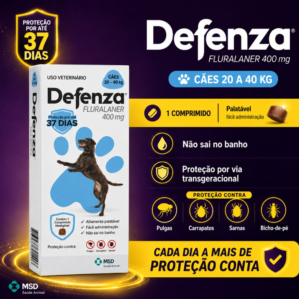 Defenza Comprimido Mastigavel Para Caes Antipulgas e carrapatos e sarnas 20 a 40KG