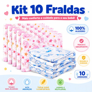 Kit 10 Fraldas de Pano 60x60cm Minasrey 100% Algodão Toalhinha • Paninho • Babete para Bebê