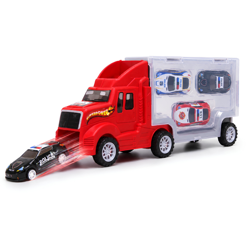 Caminhão Cegonha Vermelho Acompanha 3 Carrinhos Miniatura - Castela