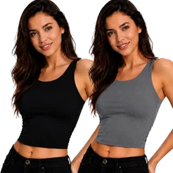 KIT 2 Cropped Feminino Regata Lisa com Forro Duplo Zero Transparência Básico
