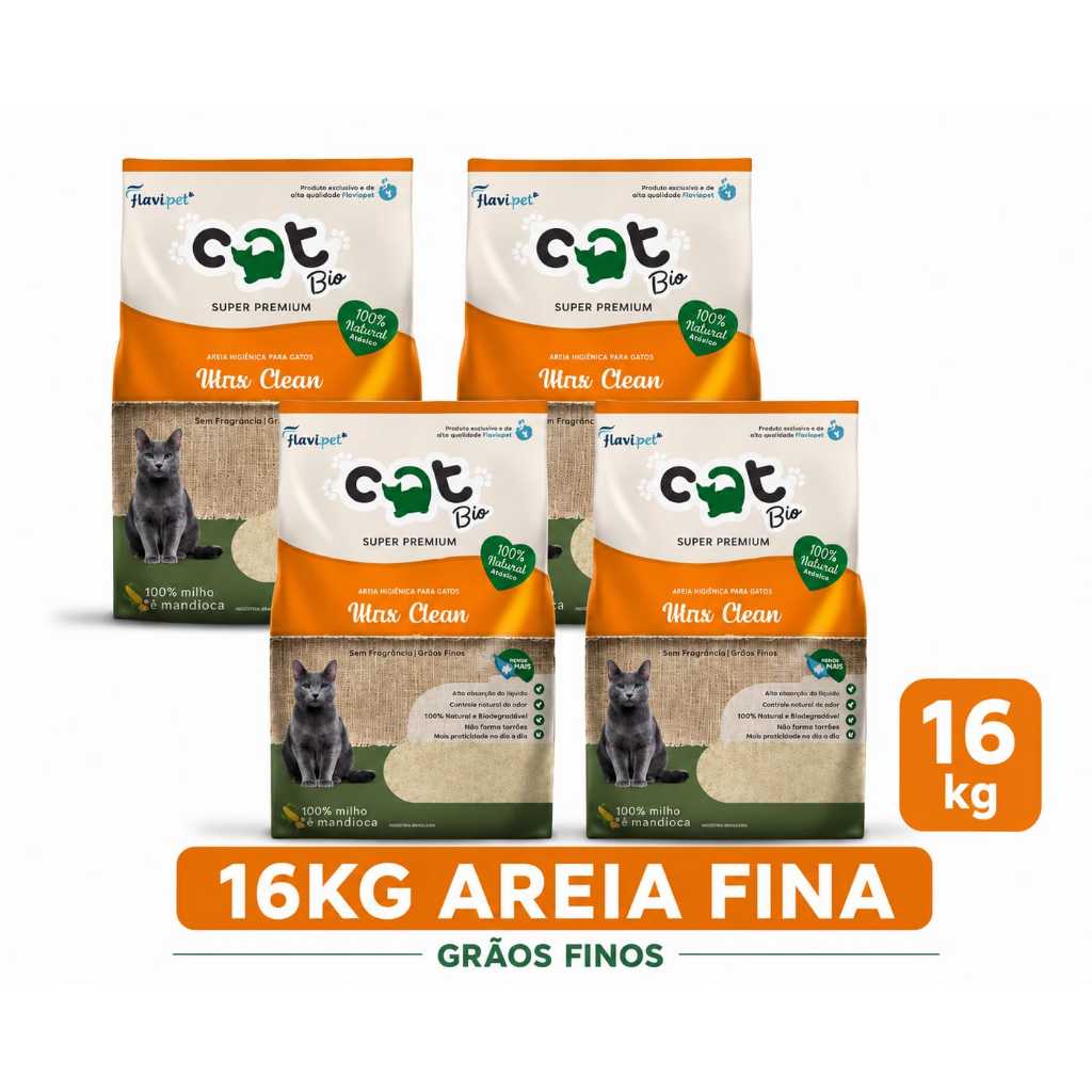 KIT 4 (UNID) Areia Higiênica Biodegradavel Catbio (16kg) Maxclean /Grãos Finos - PROMOÇÃO