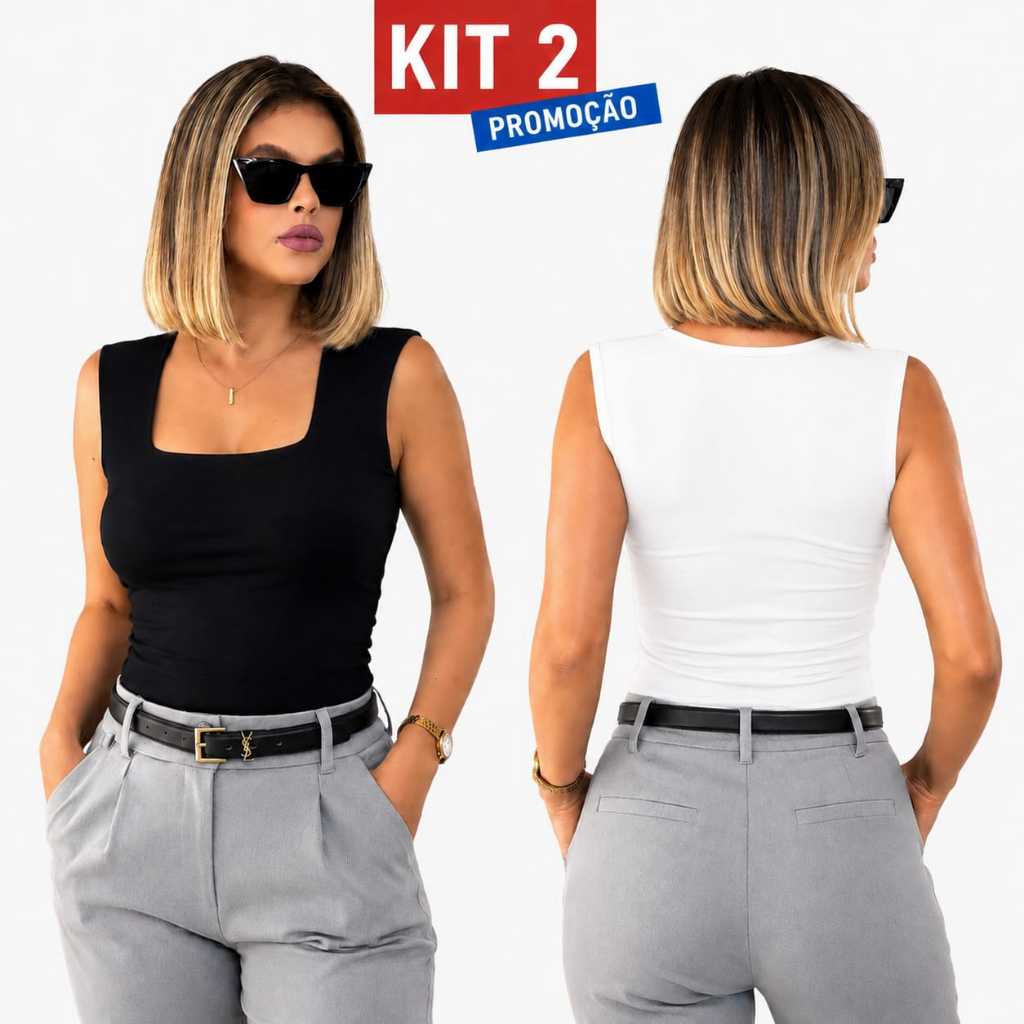 Kit 2 Regata Decote Quadrado Feminina Suplex Básica Blusinha Lançamento Verão Top Envio em 24H