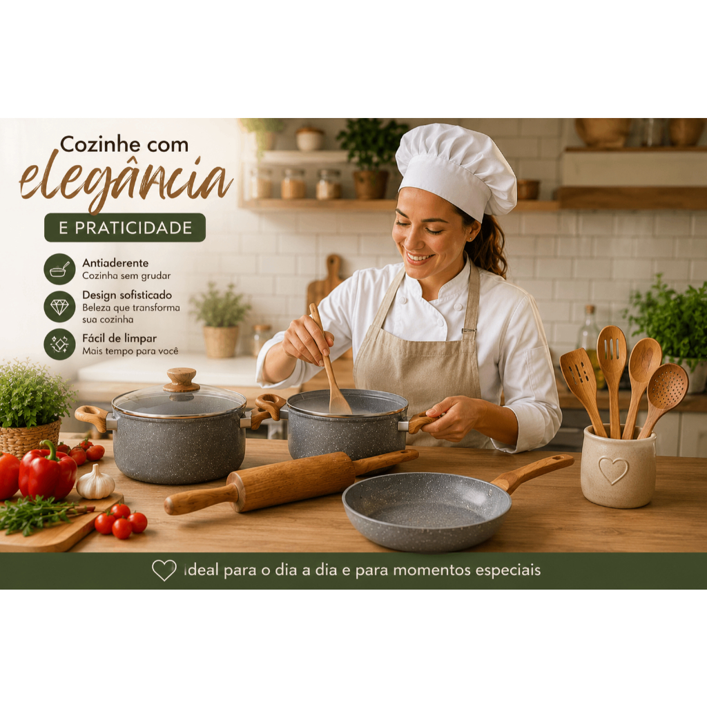 Kit Panelas Cerâmica Antiaderente 4 Peças, Utensílios Cozinha Cinza Moderno, jogo de panelas, jogo panelas cerâmica