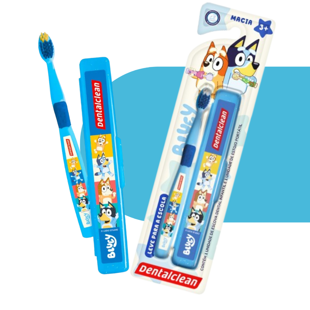 ESCOVA DE DENTE + ESTOJO BLUEY ESCOLAR 3 ANOS - DENTALCLEAN