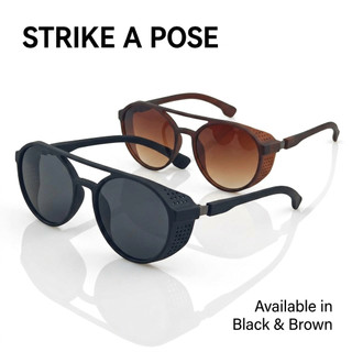 Óculos de Sol Masculino Quadrado Retrô UV400 Preto e Marrom com Armação Grossa Estilo Clássico