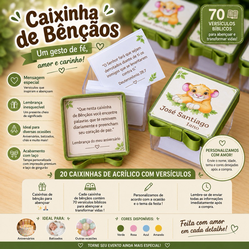 20 Caixinhas de Bençãos  com Versiculo Personalizadas Lembrancinha de Aniversario Batizado
