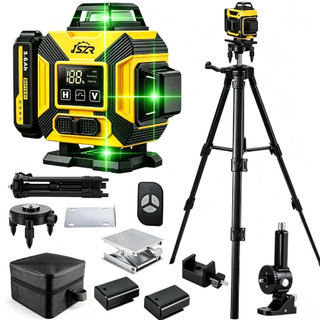 Nível Laser Verde 12/16 Linhas 3D/4D 360° Autonivelante Esquadro Controle Remoto Bateria Dupla Kit Completo