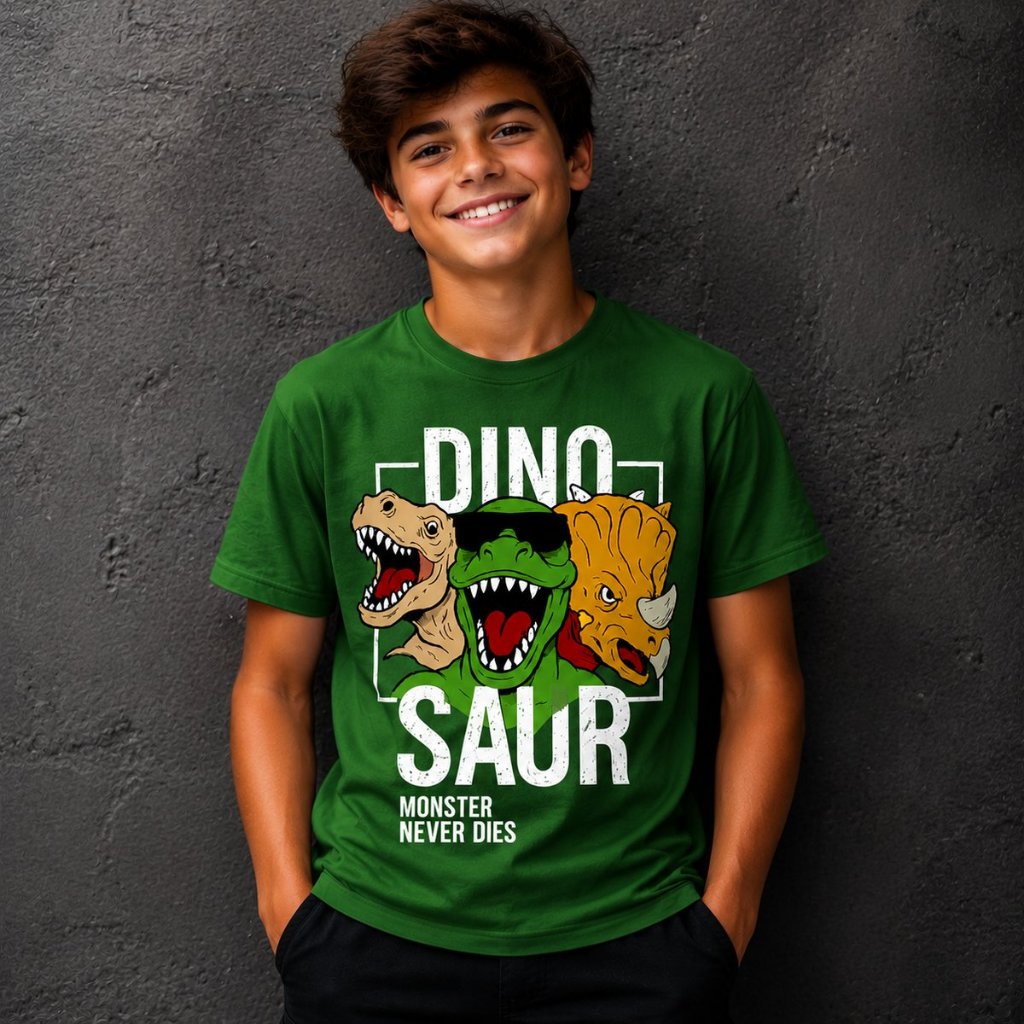 Camiseta Infantil Dinossauros Estampa Divertida Algodão Confortável Manga Curta Unissex Várias Cores