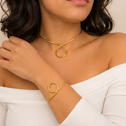Choker + Pulseira Organic Red Folheado Dourado e Prata - Feminino Ajustável