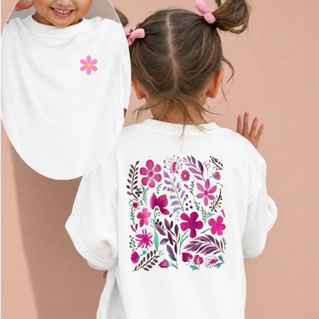 Camiseta Infantil Feminina Flores 100% Algodão Estampada Delicada
