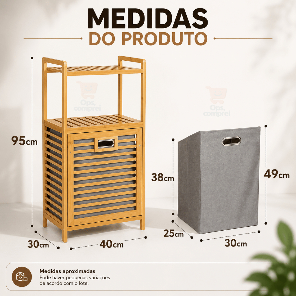 Cesto De Roupa Suja Com 2 Prateleira em Bambu Armário Organizador Multiuso — imagem 2 de 2