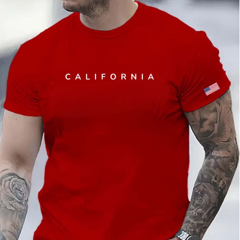 Camiseta Masculina California Preta Manga Curta Gola Redonda Estampada 100% Algodão Premium