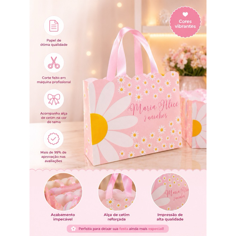 Sacolinha de Aniversário - MARGARIDA - Todos os temas- Lembrancinha personalizada