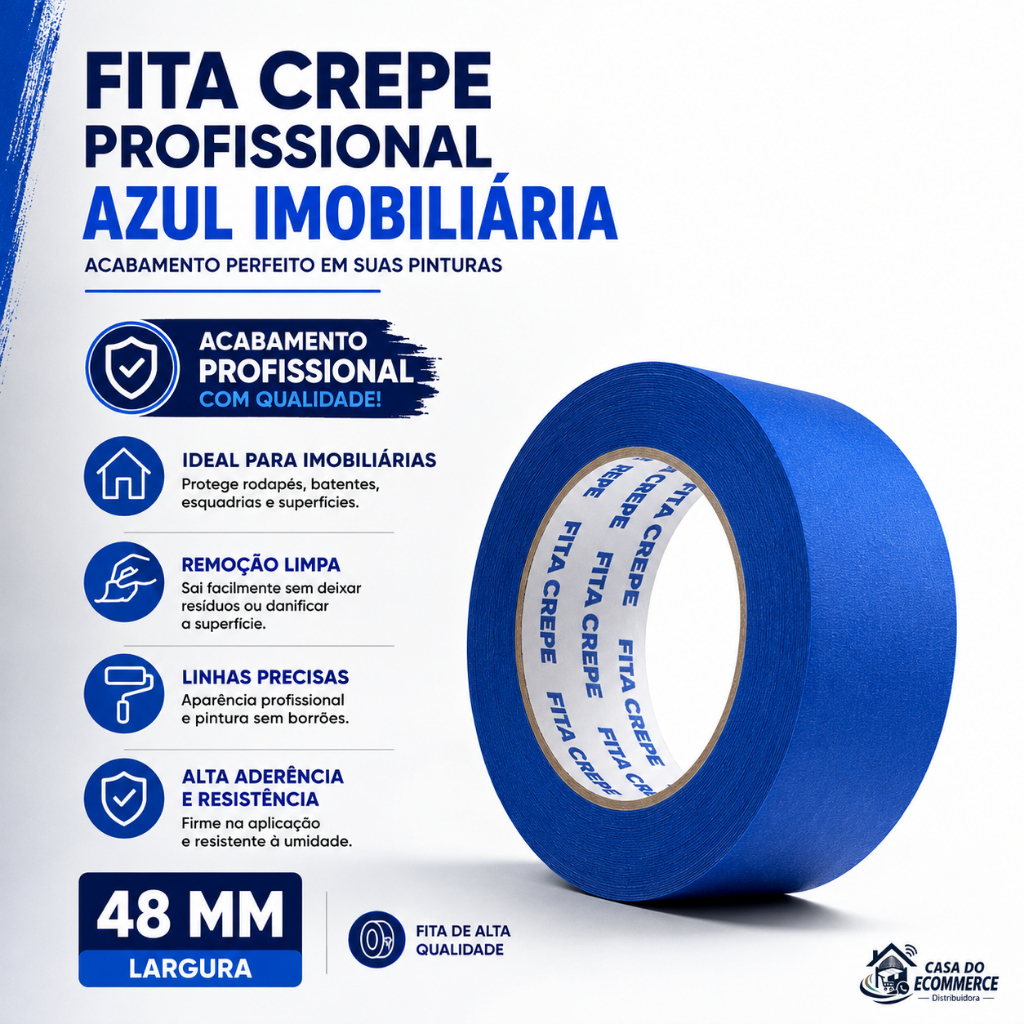 Fita crepe imobiliaria Profissional azul 48mm