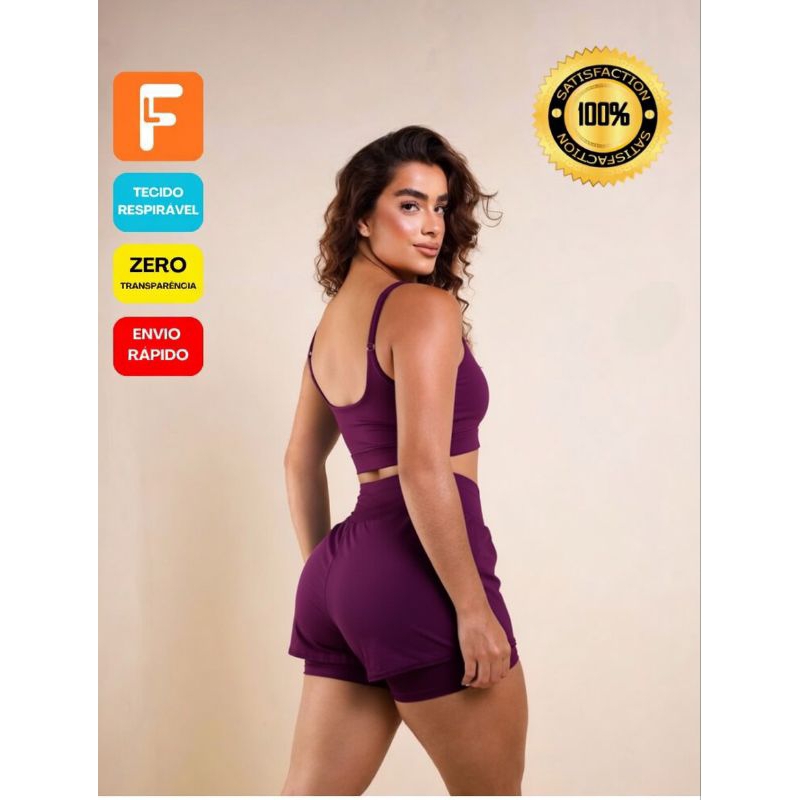 Conjunto Feminino de Academia Top + Short Duplo em Suplex – Conforto, Segurança, Alta Elasticidade e não é transparente