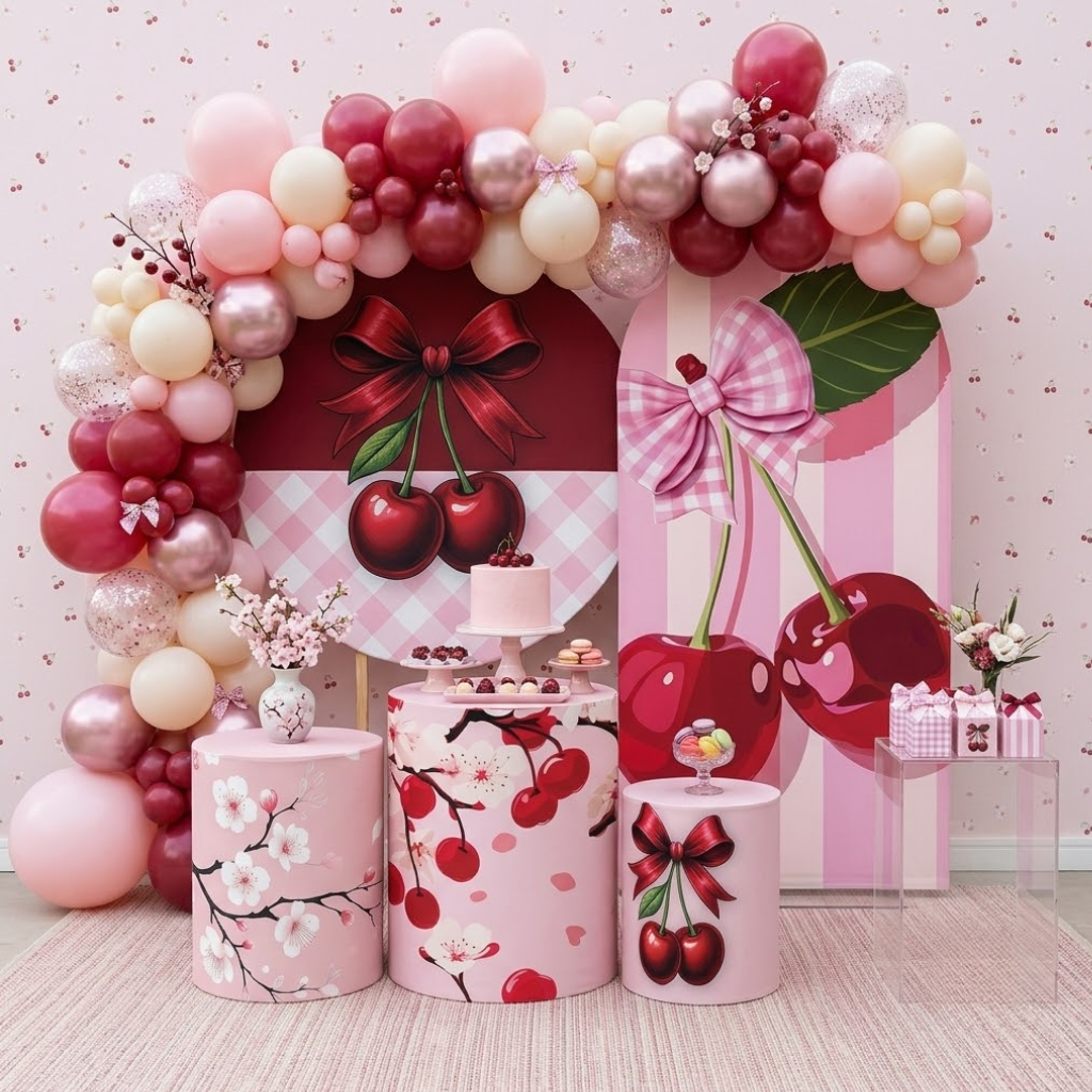Capa Decorativas Painel Redondo Trio Cilindro Cerejinha Do Bolo Decoração Aniversário Infantil Oferta