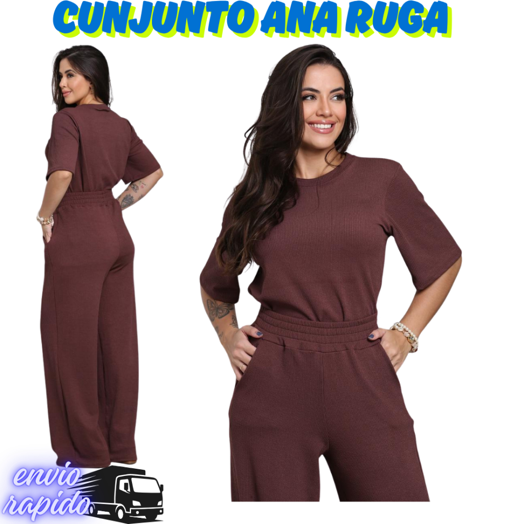 💕 Conjunto Feminino Estiloso – Camiseta com Pantalona Confortável Despojada Ana rruga