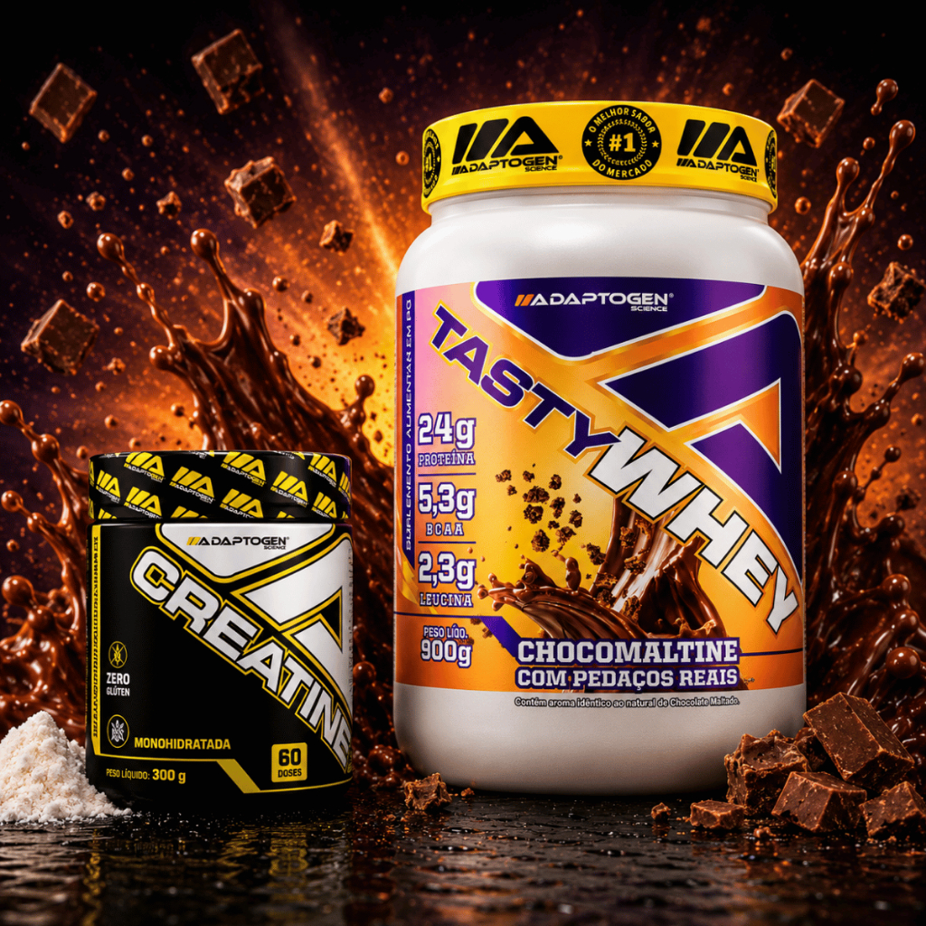 Suplemento Tasty Whey 3W Gourmet Pote 900g + Creatina Adaptogen 300g