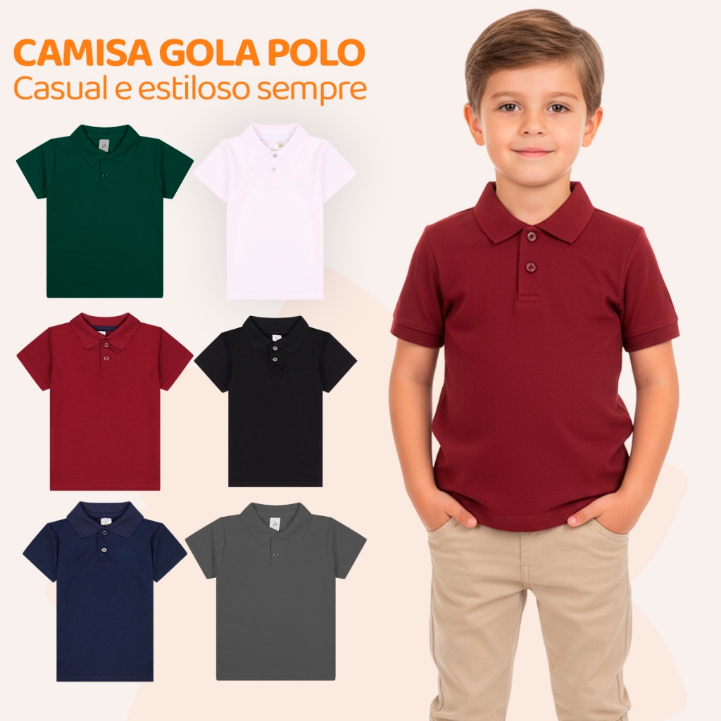 Kit Sortido 2 ou 4 Camisas Polo Menino Sortidas Infantil Bebê Estilo Casual de a