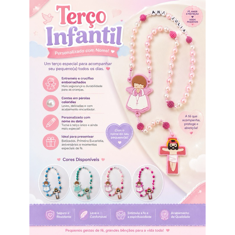 Terço infantil personalizado com nome para presente - Terço Católico
