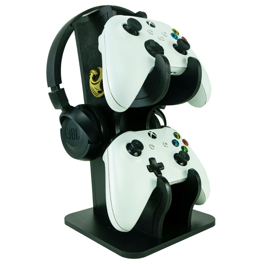 Suporte Gamer para Controle e Headset MDF Organizador Setup PS5 PS4 Xbox One Series X/S PC Preto