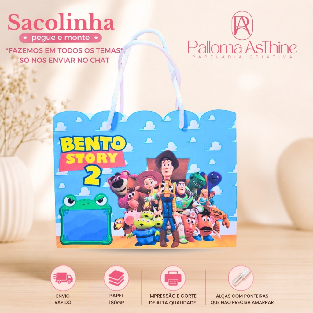 Sacolinha pegue/monte toy story lembrancinha personalizada aniversário 20x15x7cm