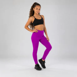 Calça Lycra Infantil Feminino Fitness Cós Alto Em Poliamida