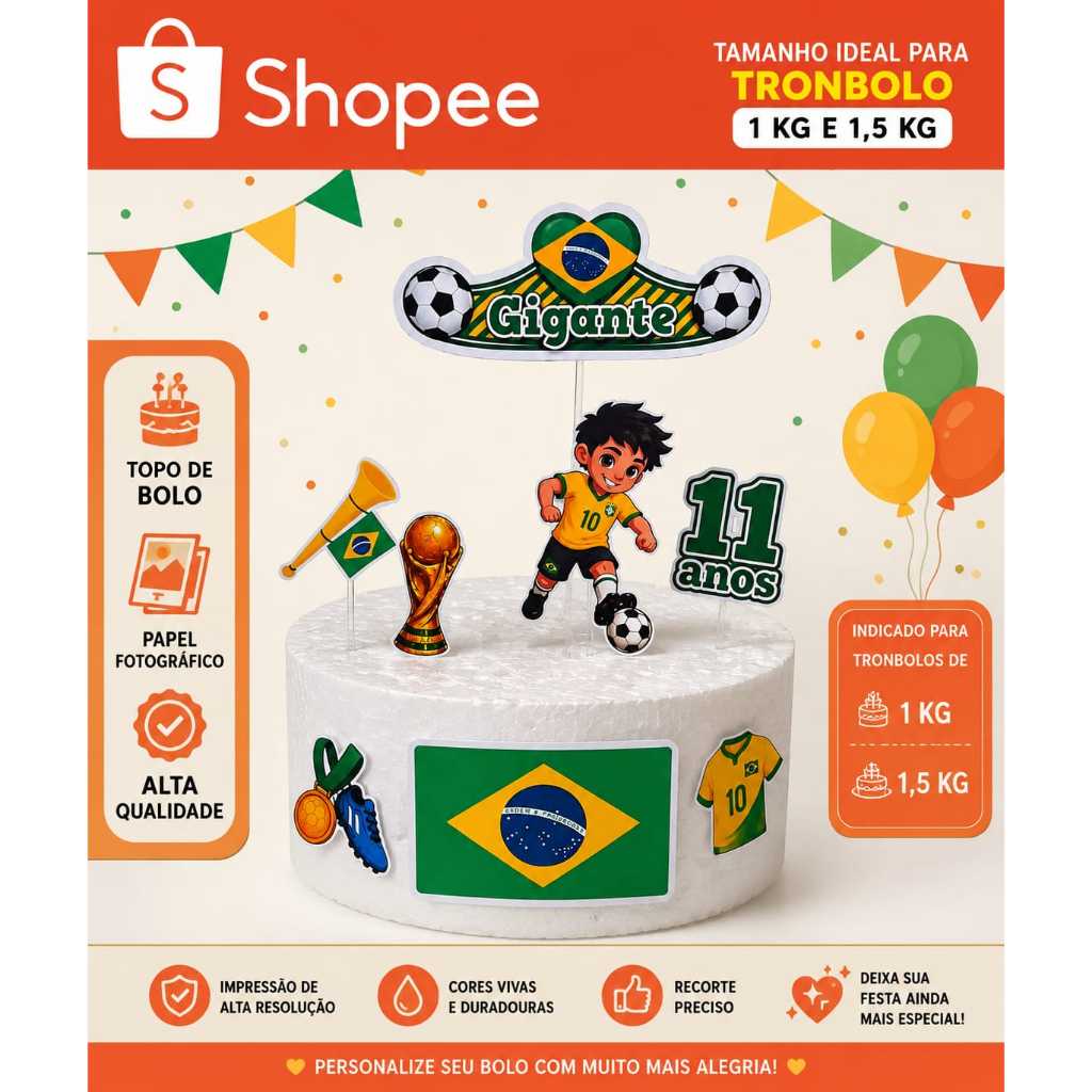 Topo De Bolo Futebol / Seleção Brasileira Personalizado Dengan Nome E Idade - Papel Fotográfico