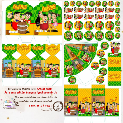 KIT COM 180/90 ITENS LEMBRANCINHAS S/COM NOME TEMA: A TURMA DO CHAVES (Envio Rápido)
