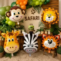 5 Balão Metalizado Safari Animais Grande 50cm