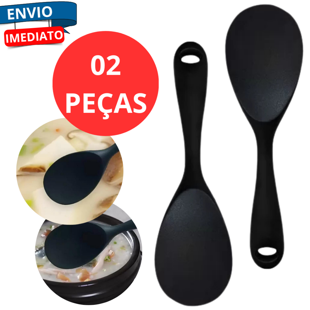 Kit 2 Colheres para Servir Arroz Utensílio Culinário para Cozinha Preta Vermelha Air Fryer Kit