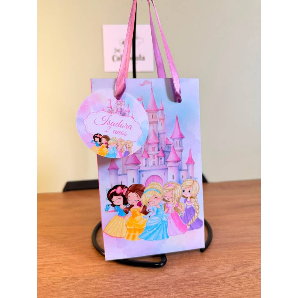 Sacolinha Personalizada Princesas cute com Tag - PEGUE E MONTE