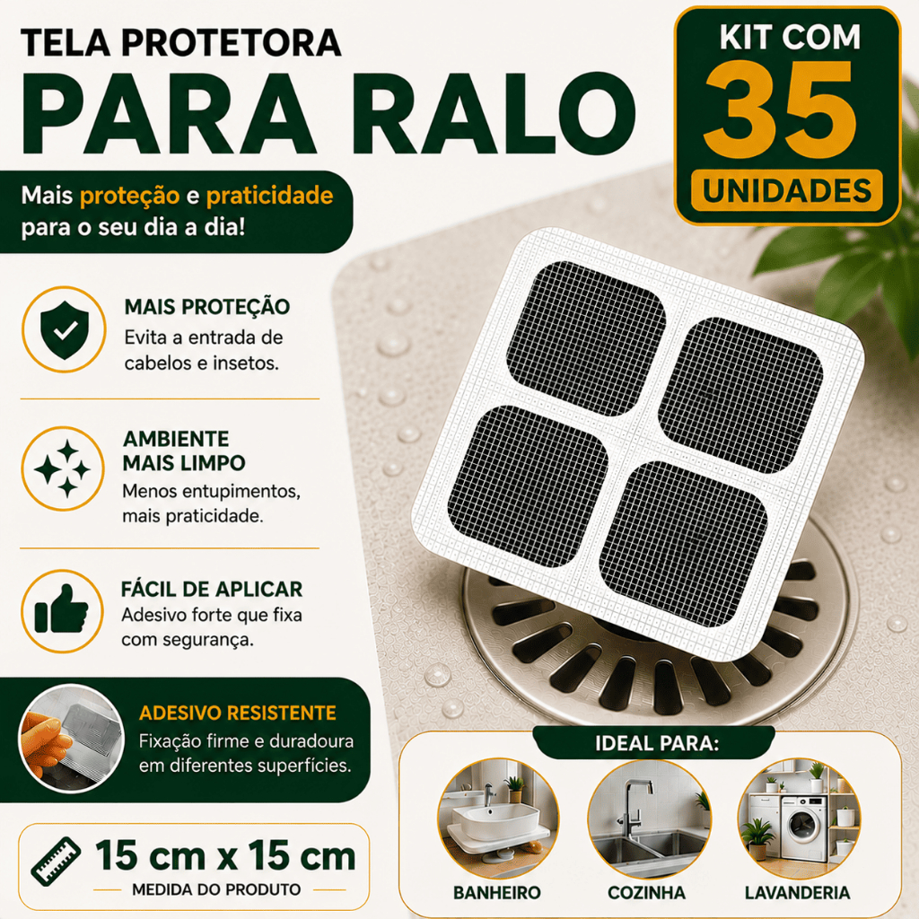 Kit 35 Tela Protetora Anti Entupimento para Ralo Banheiro Cozinha Área de Serviço Lavanderia