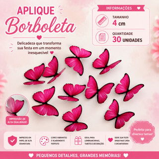 30 Borboletas  4 CM |Decoração, Topo de Bolo, , Lembrancinhas, Buquês, Festa Jardim Encantado