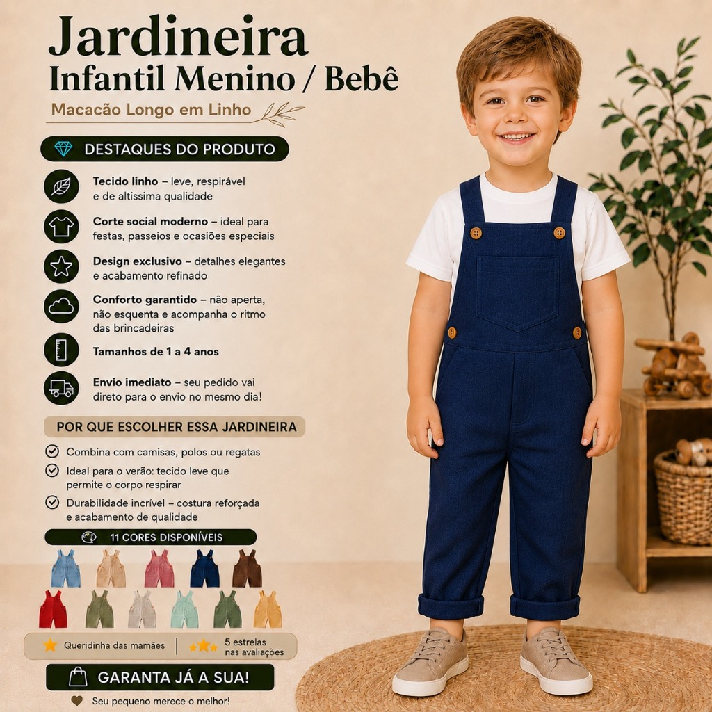 JARDINEIRA LONGA Infantil Menino Bebê / Macacão Infantil Bebê