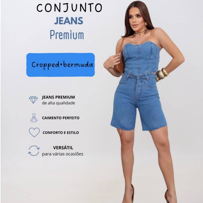 Conjunto Jeans Feminino, Conjunto Jeans Moda Feminina, Conjunto Jeans Casual, Conjunto Feminino Elegante
