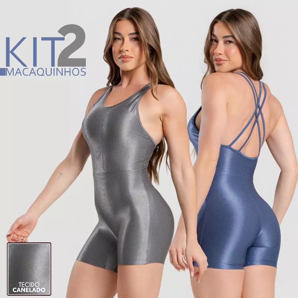 KIT 2 Macaquinhos Esportivo Feminino Trilobal Canelado com Brilho – Perfeito para Treinos e Academia — imagem 1