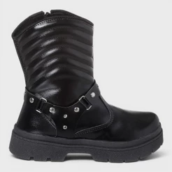 Bota Coturno Infantil Menina Confortável Original Preto Verniz Spikes