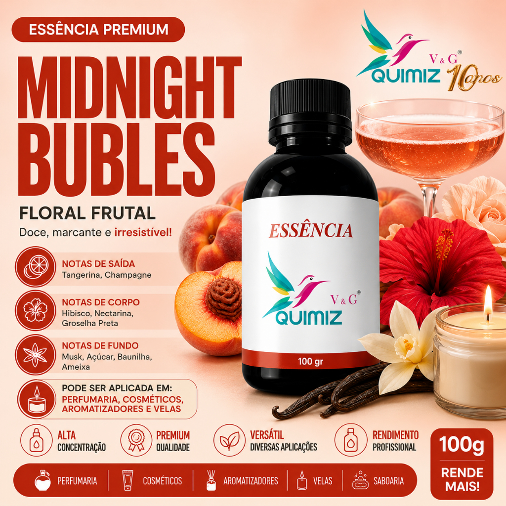 Essência Premium Midnight Bubles 100g – Fragrância Floral Frutal para Perfumaria, Cosméticos, Aromatizadores, Velas