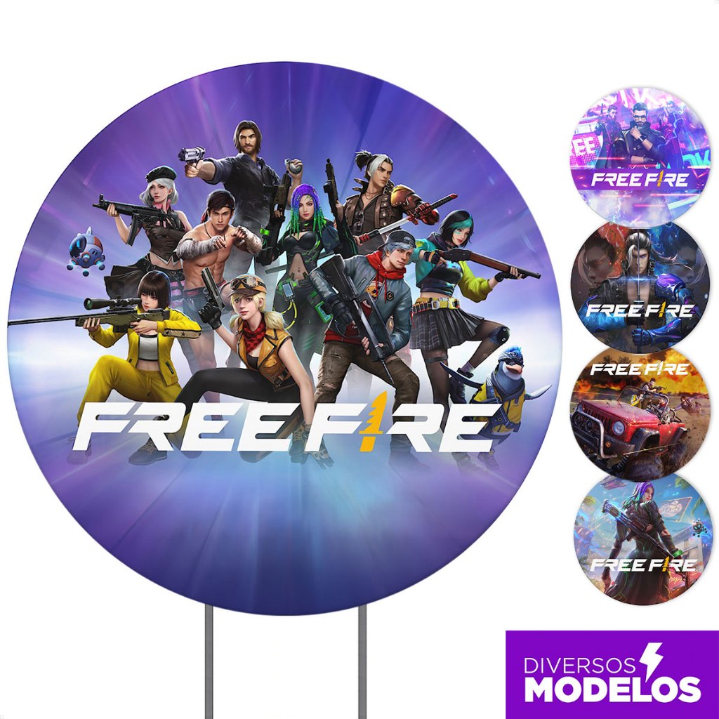 Painel Redondo Free Fire Decoração Aniversário 1,50x1,50m Em Tecido Sublimado - 