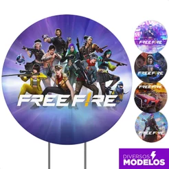 Painel Redondo Free Fire Decoração Aniversário 1,50x1,50m Em Tecido Sublimado - Licenciado