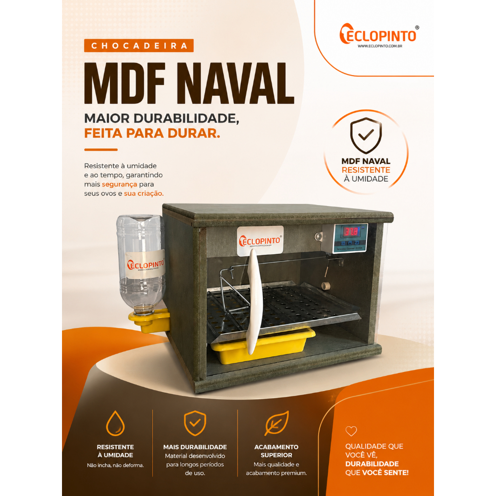 Chocadeira Eclopinto MDF Naval 25 Ovos com Kit Automático de Água  Viragem Manual